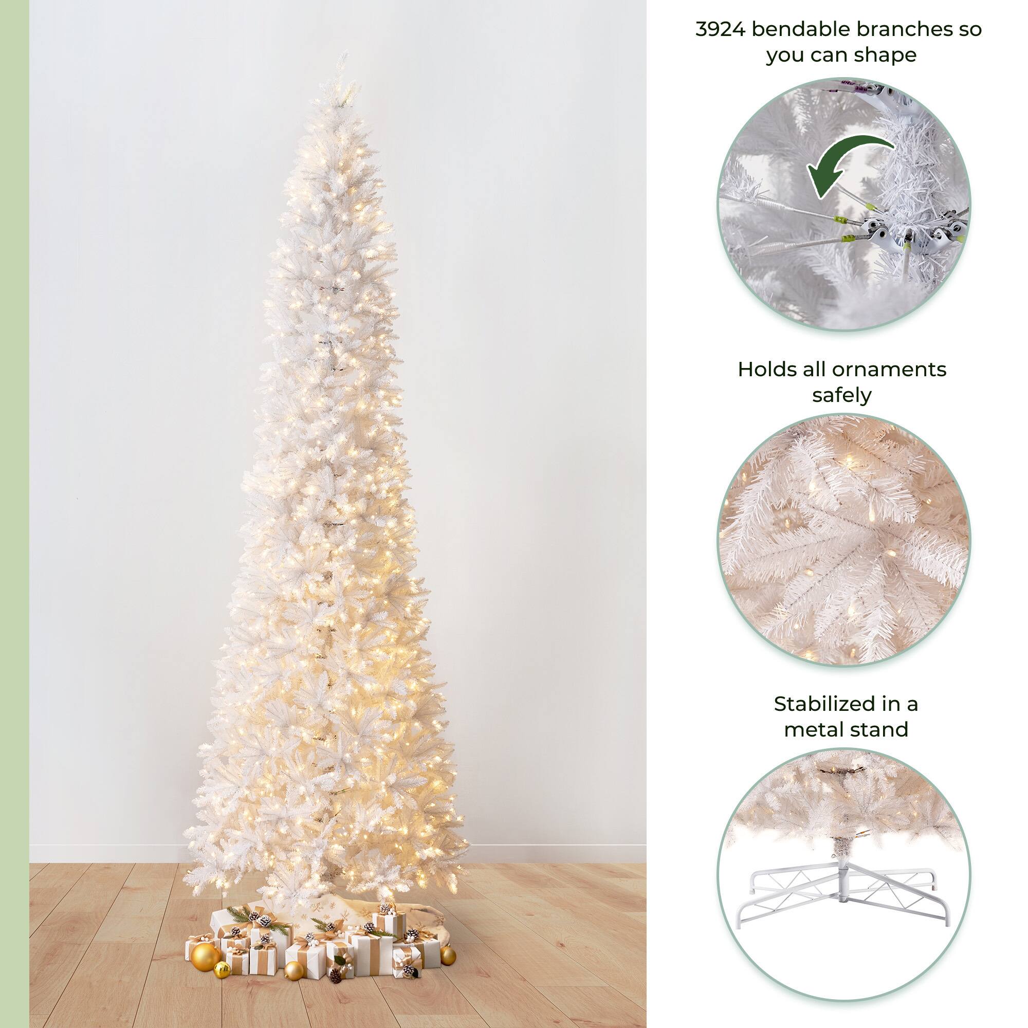 13ft. Pre-Lit Slim White Artificial Christmas Tree, Warm White LED Lights